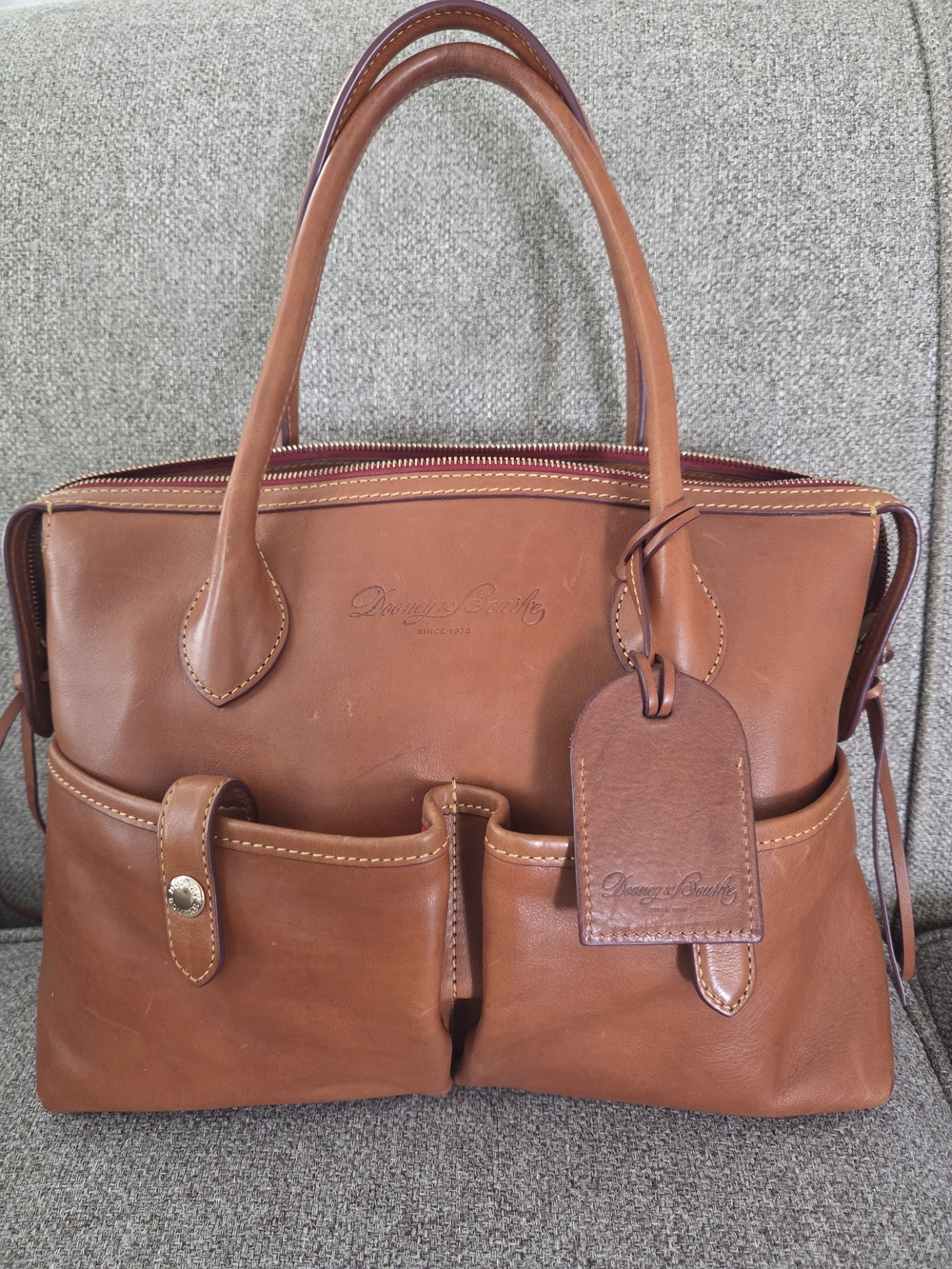 Dooney & Bourke Tan Leather Brief Tote with Front Pockets